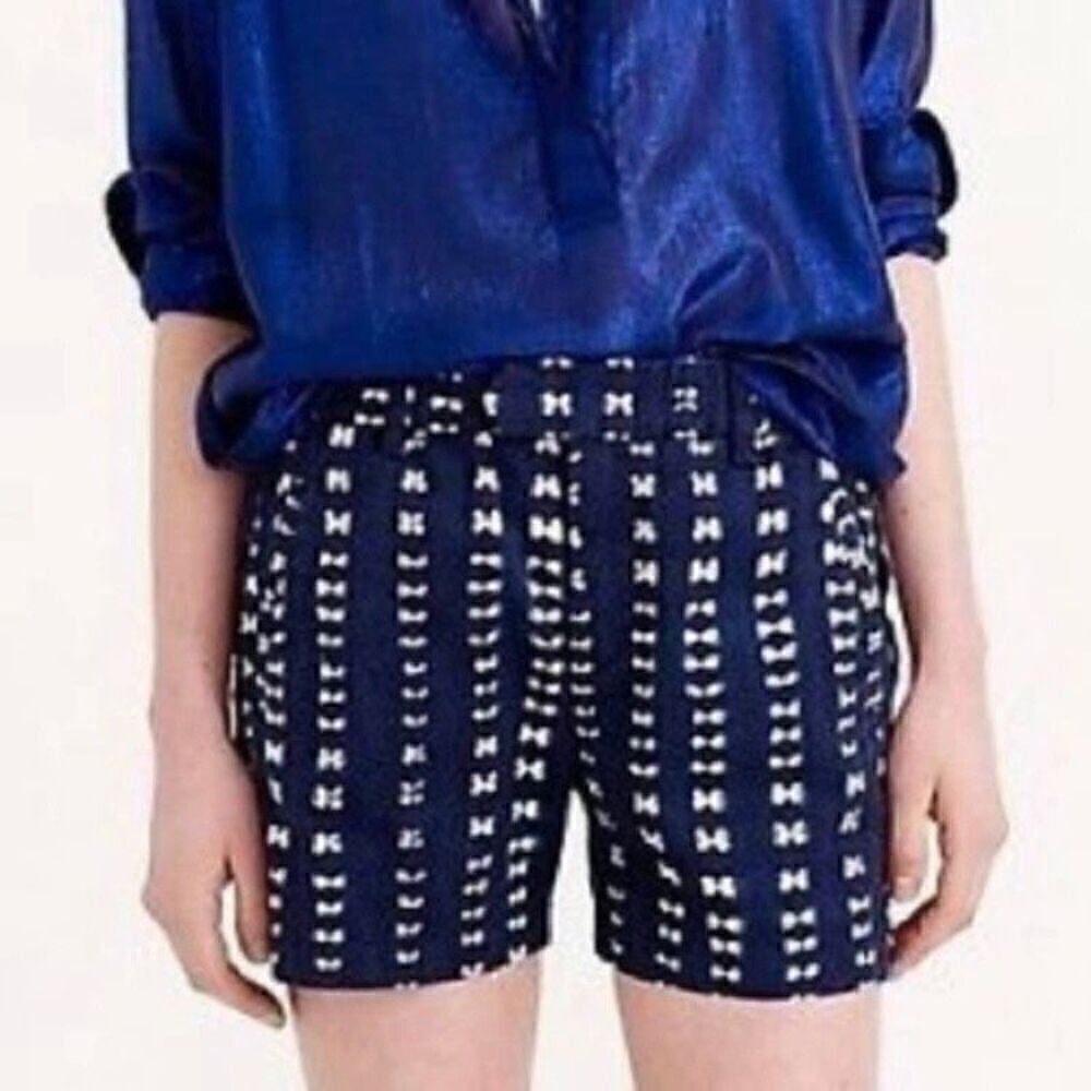 J. Crew Navy Indigo Batik Print Cotton Bermuda Shorts 00